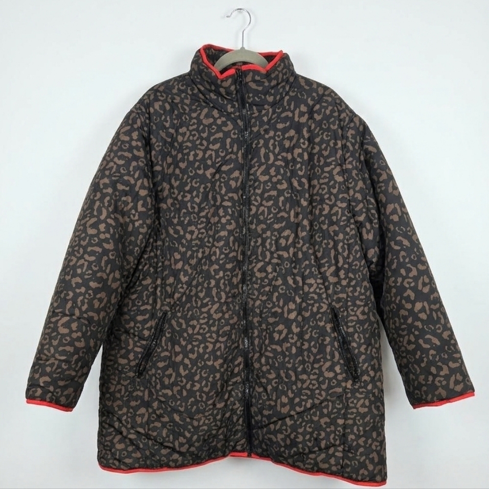 Ulla Popken STEPP LEOMUSTER Leopard Print A-Line Womens Winter Jacket Size 24/26